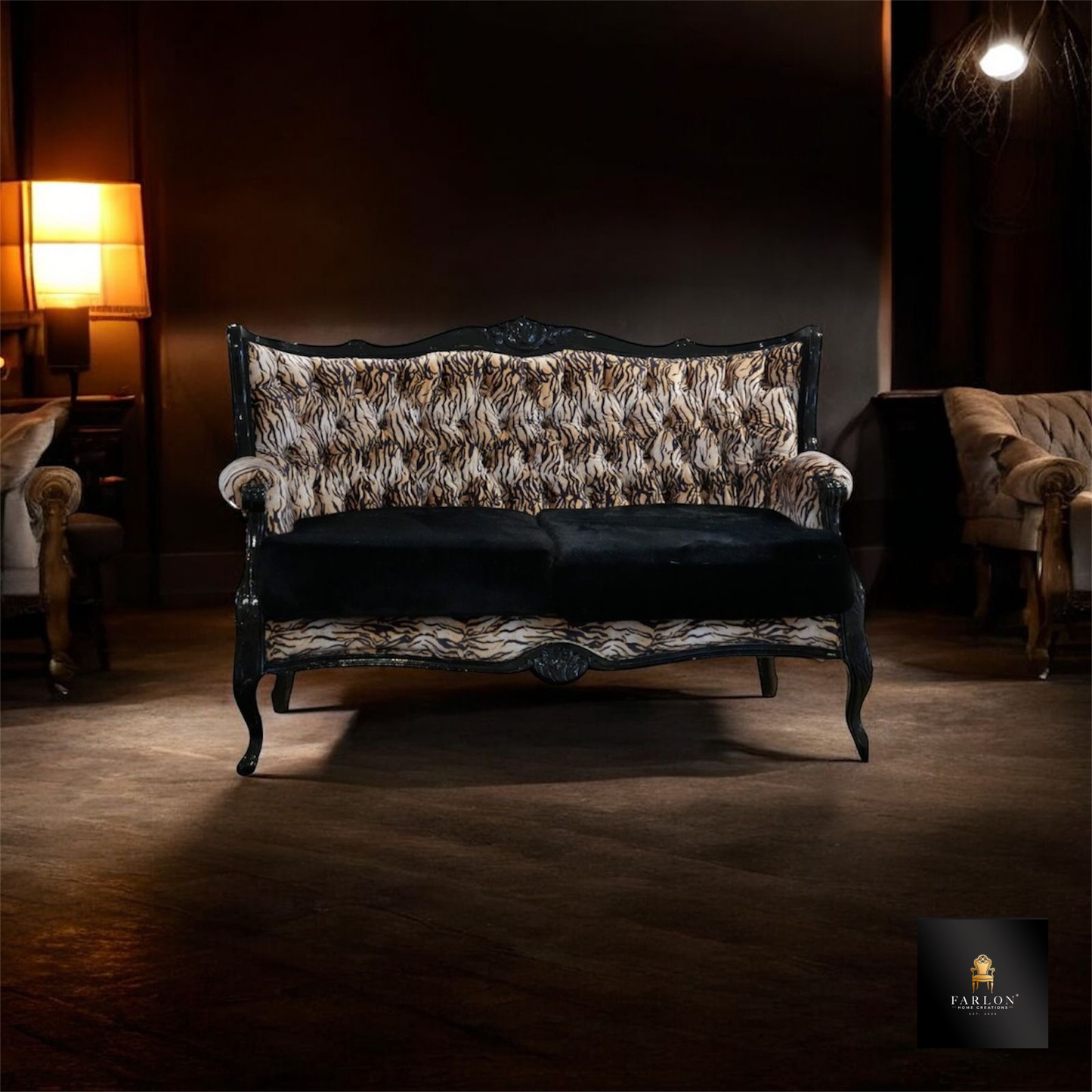 FHC Antique Leopard Print Button Tufted 2 Seater Couch