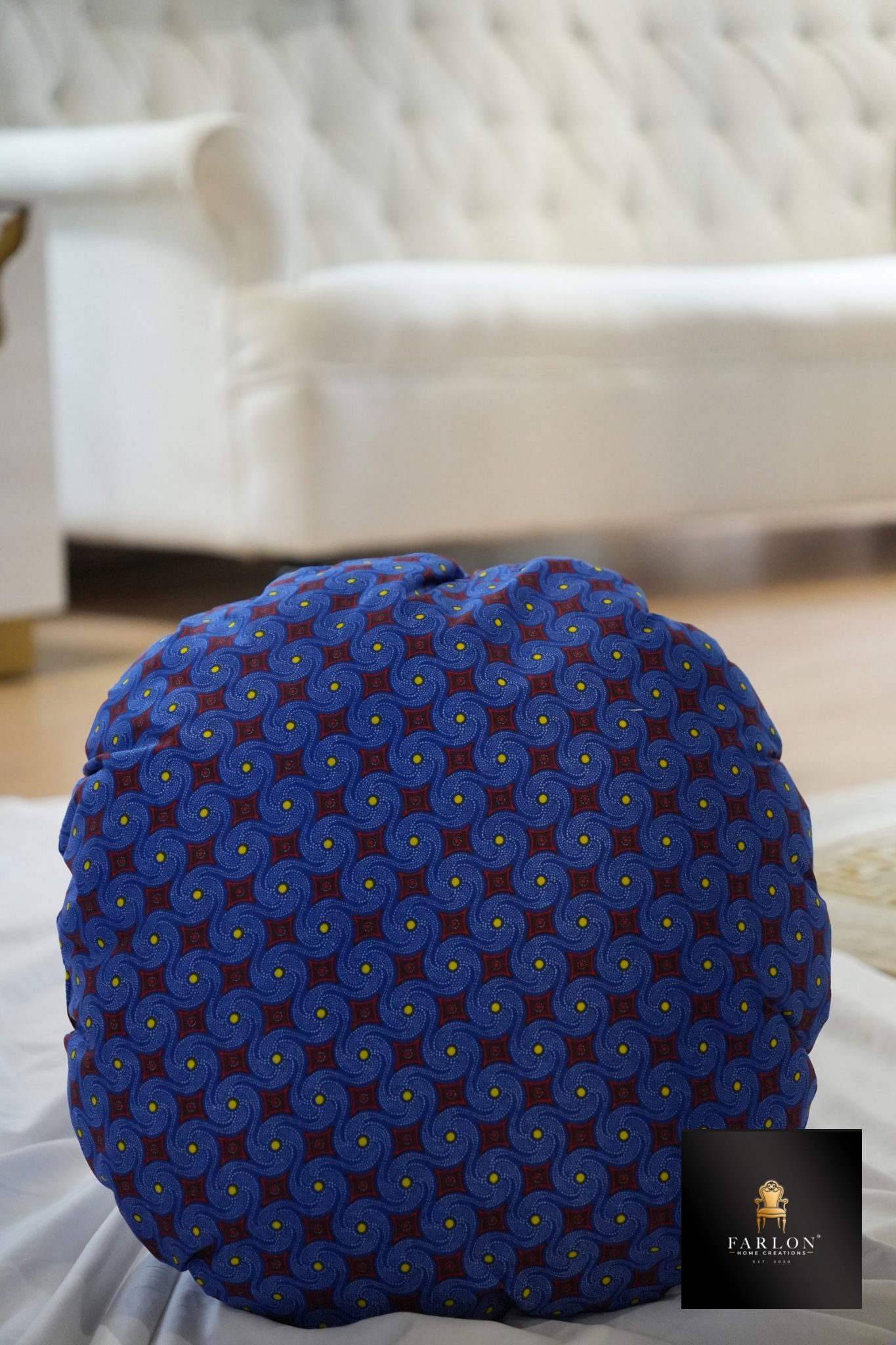 FHC Round Indigo Patterned Cushion