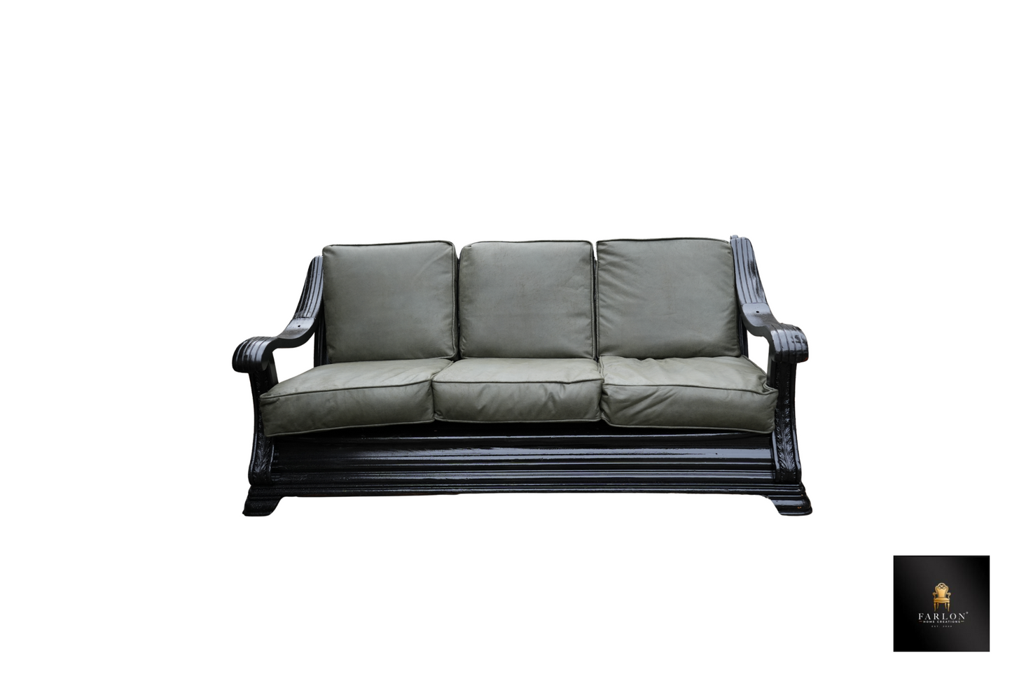 FHC Classic Wood-Frame Sofa with Olive Plush Cushions