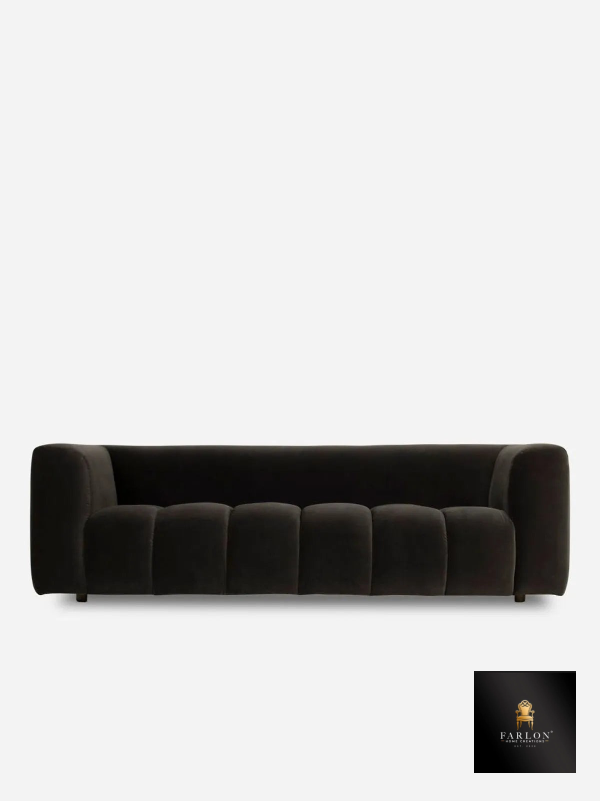 FHC 3 Seater Black Velvet Panel Couch