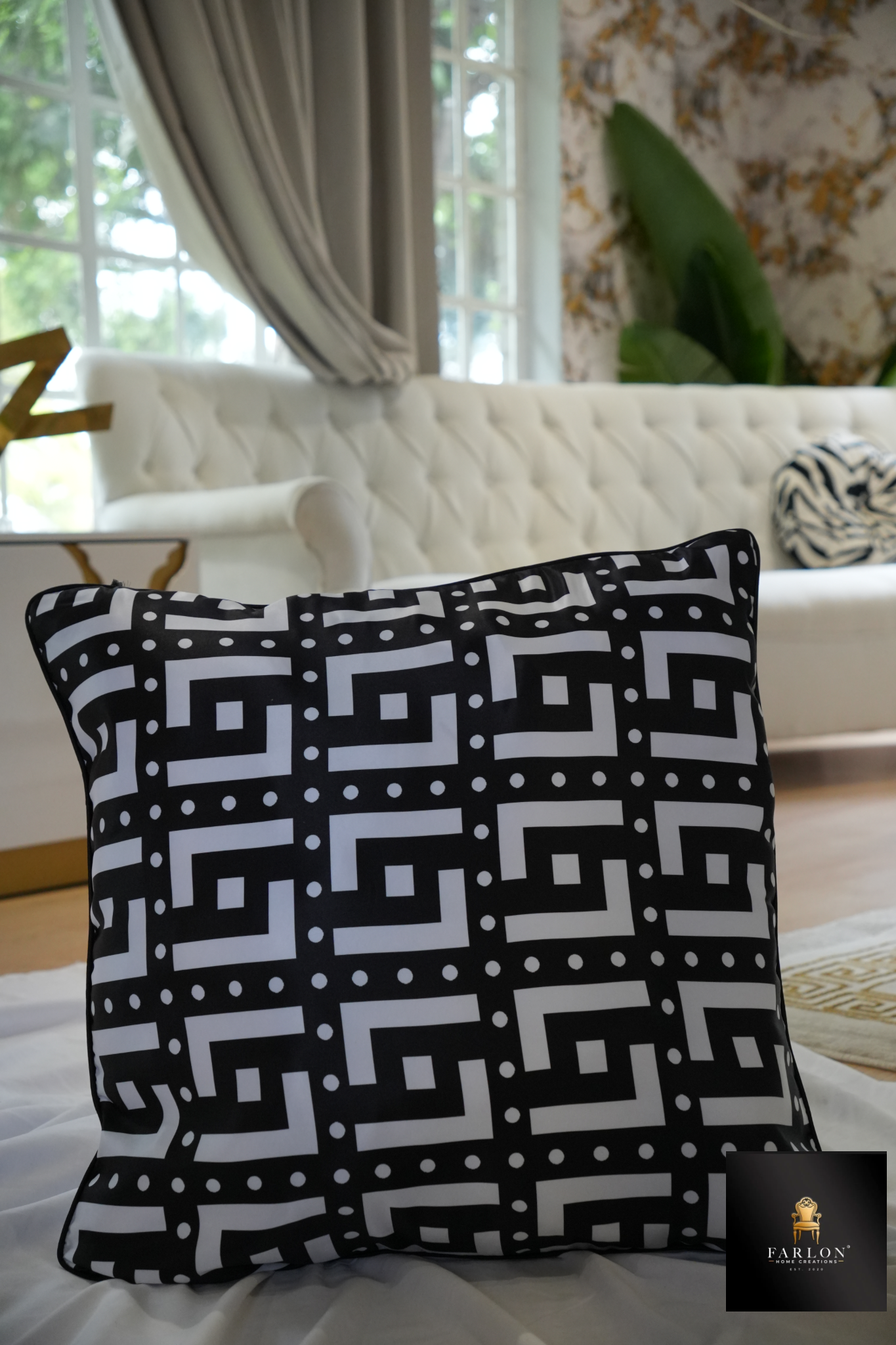 FHC Black & White Geometric Luxe Scatter Cushion