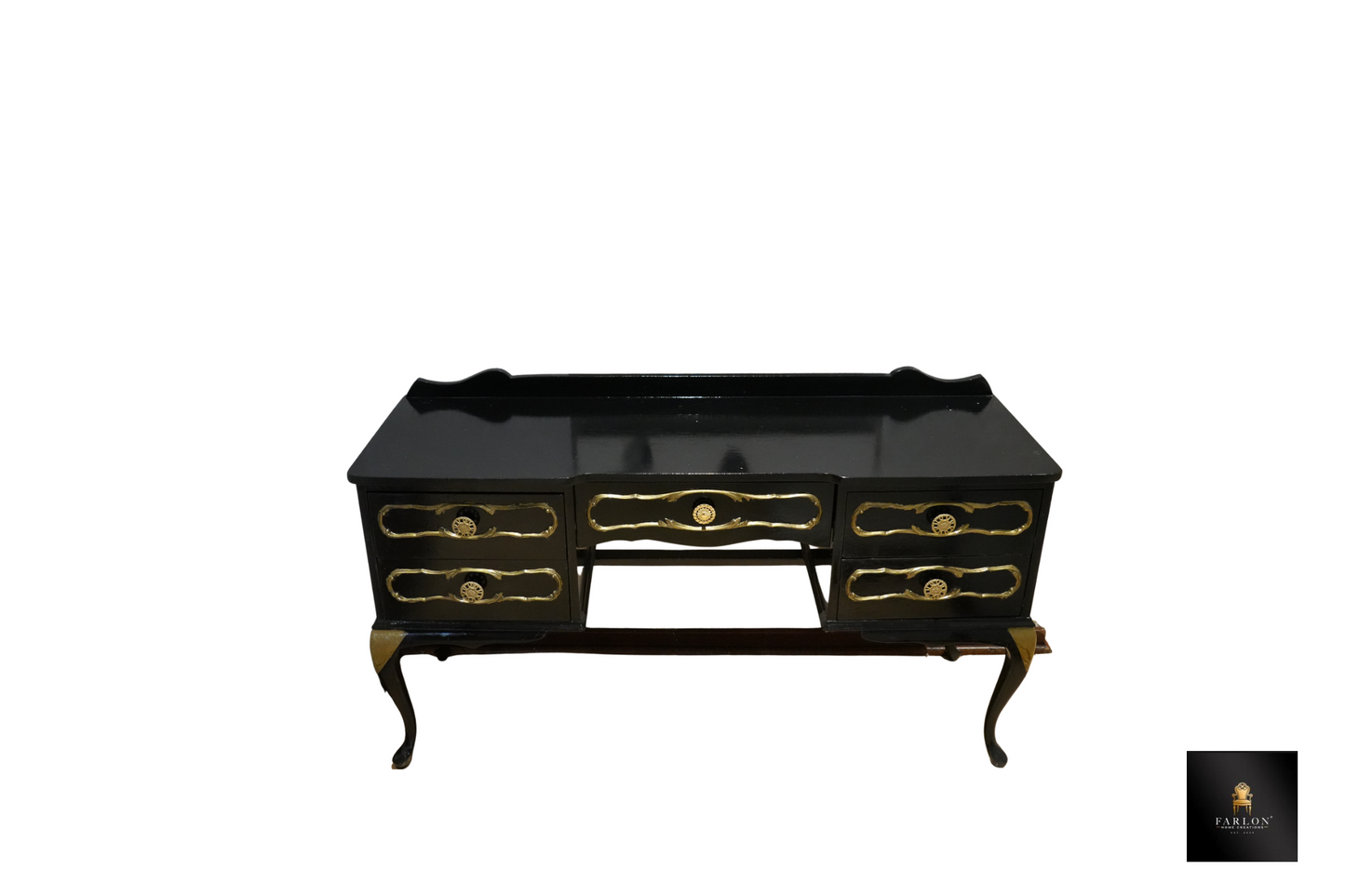 FHC Black Antique Console Table Dresser with Gold Accents