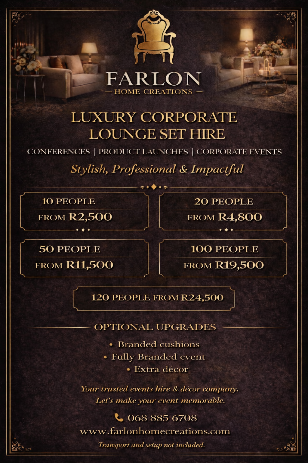 FHC LUXURY CORPORATE LOUNGE SET PACKAGES FOR HIRE