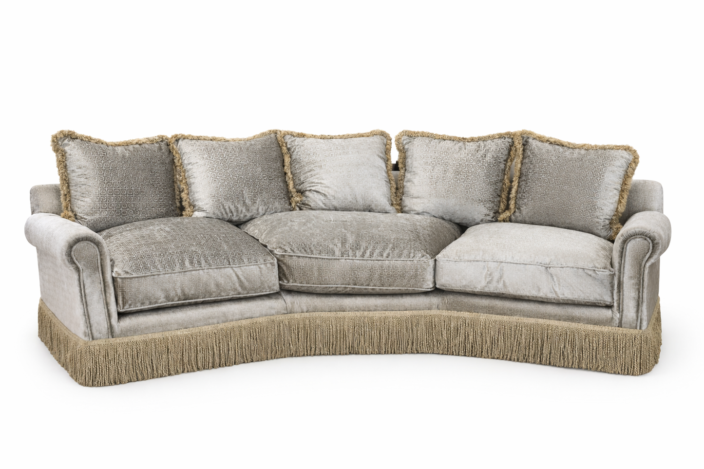 FHC Luxe Curved Velvet Fringe Sofa