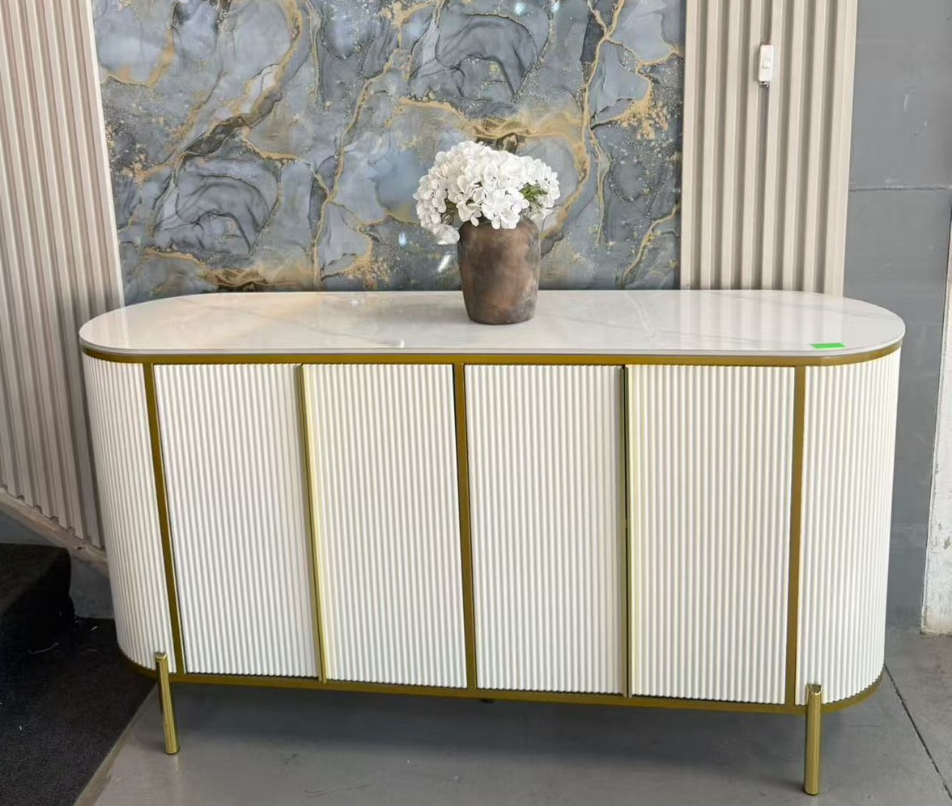 FHC Luxury Sideboard with Gold Accents – White & Gold