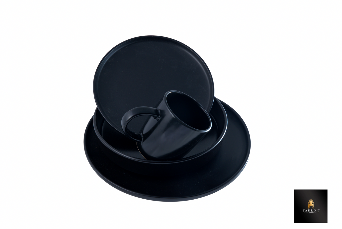 FHC Matte Black Stoneware Dinner Set (16 Piece Set)