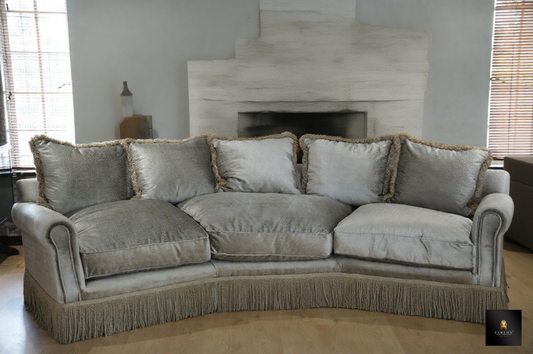FHC Luxe Curved Velvet Fringe Sofa