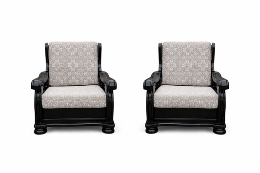 FHC Black Wood & Patterned Fabric Lounge Sofa Set for Hire