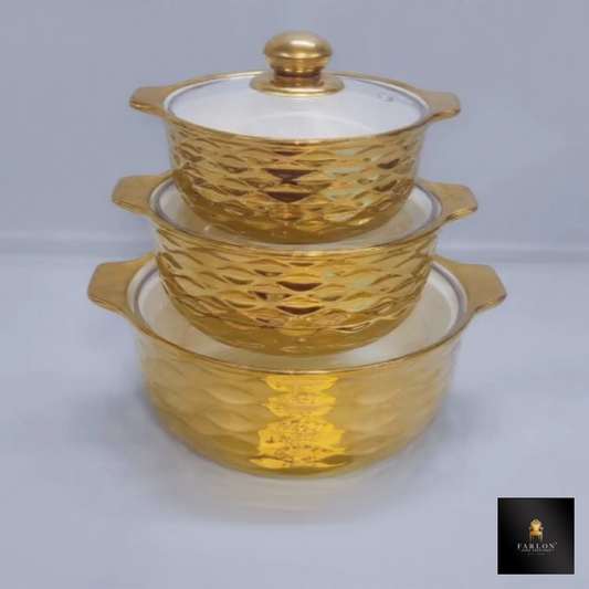 FHC  3 Piece Gold Glass Food Server and Warmer Pot Set