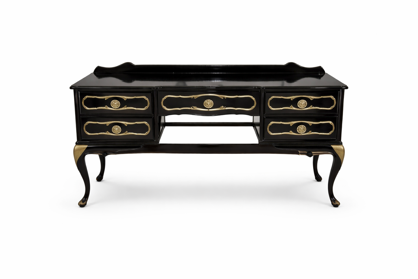 FHC Black Antique Console Table  Dresser with Gold Accents