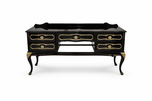 FHC Black Antique Console Table  Dresser with Gold Accents