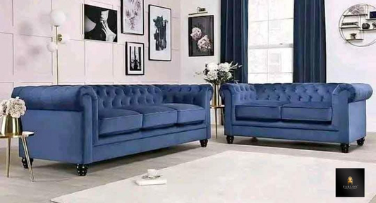 FHC 3 Seater and 2 Seater Velvet Chesterfield Sofa Set
