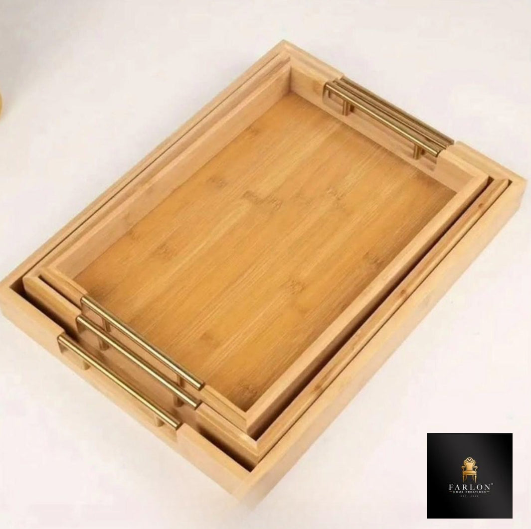 FHC Natural Bamboo Serving Tray Set