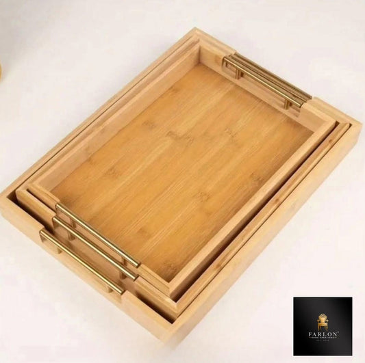 FHC Natural Bamboo Serving Tray Set