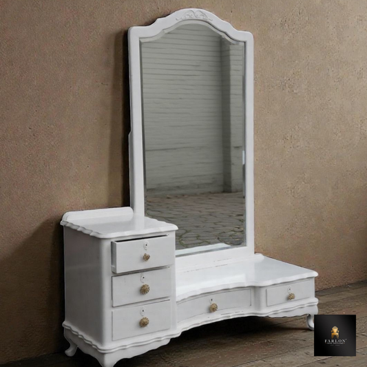 FHC White Antique Vanity Dressing Table with Mirror