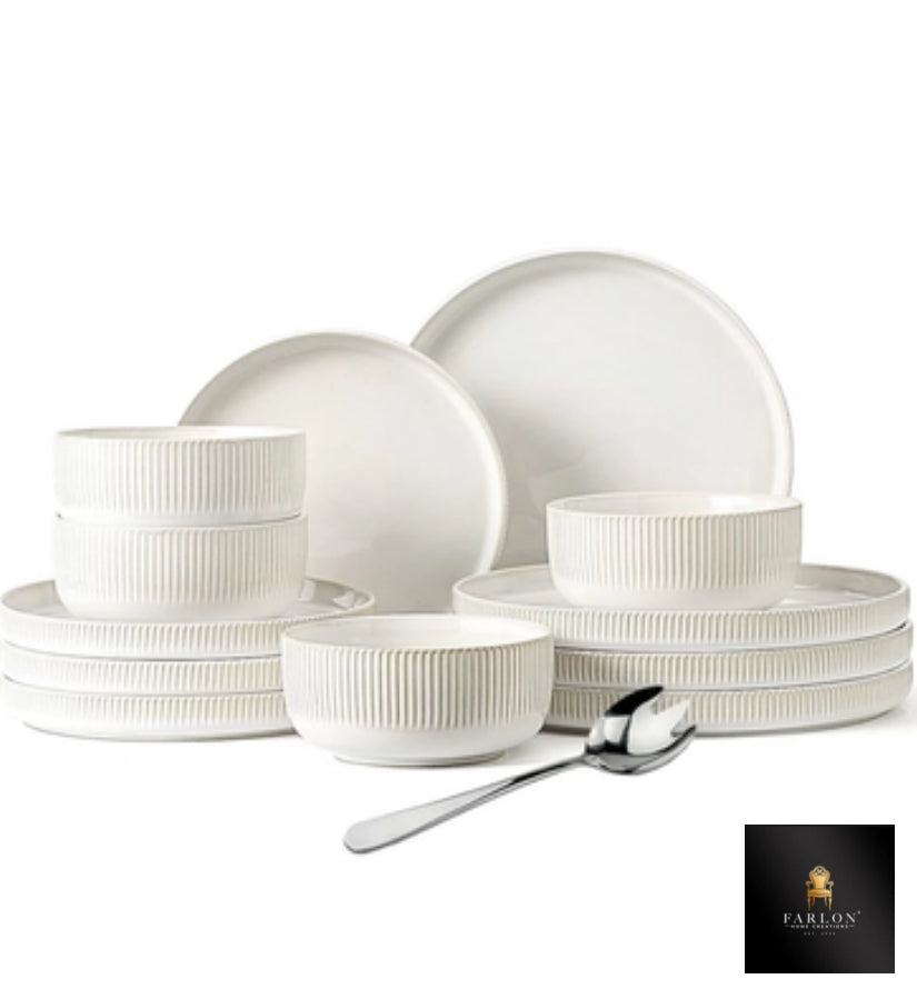 FHC White Ribbed Dinnerware Set (16 Piece)