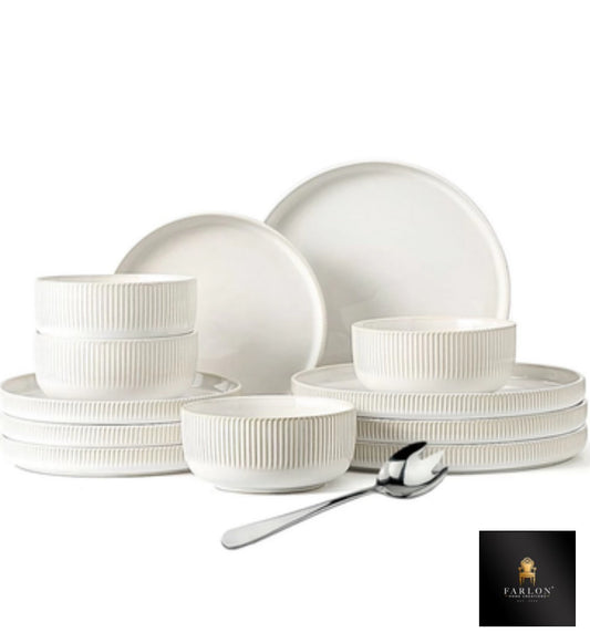 FHC White Ribbed Dinnerware Set (16 Piece)