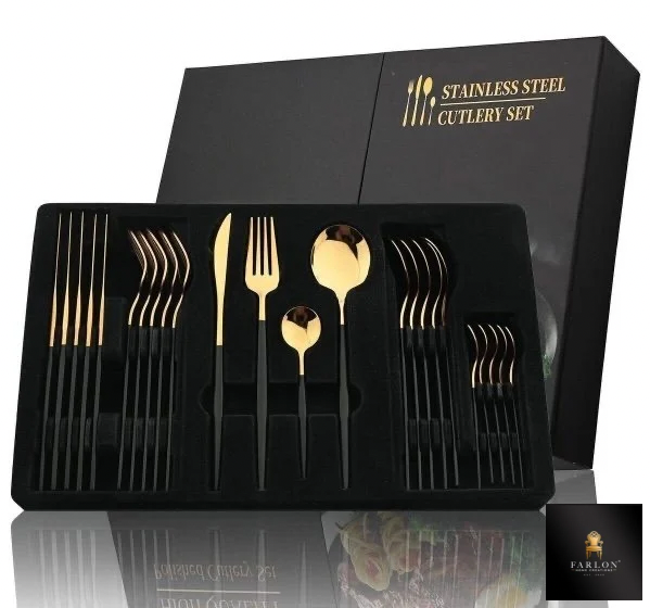 Gold-Trimmed Stainless Steel 24 Piece Cutlery Set