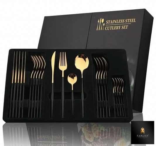 Gold-Trimmed Stainless Steel 24 Piece Cutlery Set