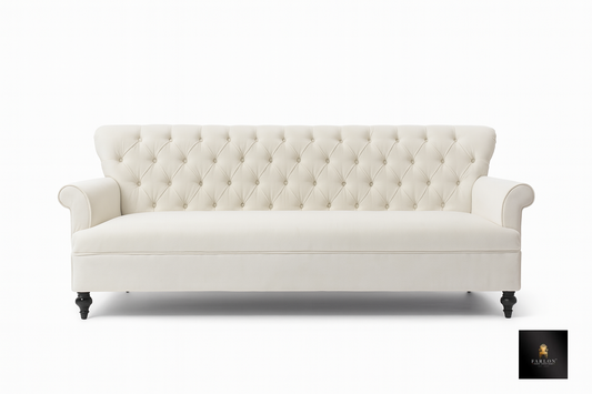 FHC Classic Luxury Curved Button-Tufted Cream Sofa