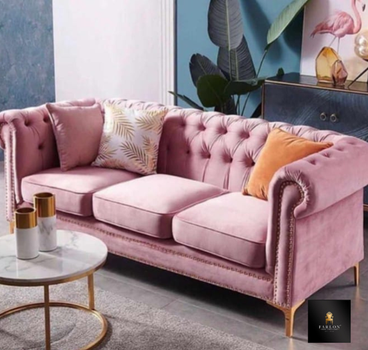 FHC 3 Seater Velvet Chesterfield Couch