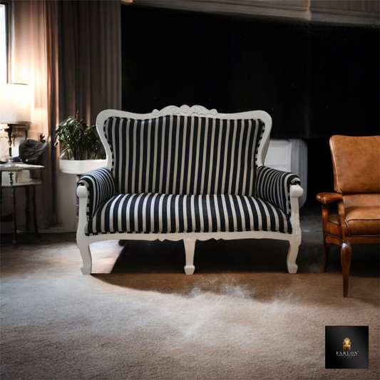 FHC Black & White Striped Antique Couch