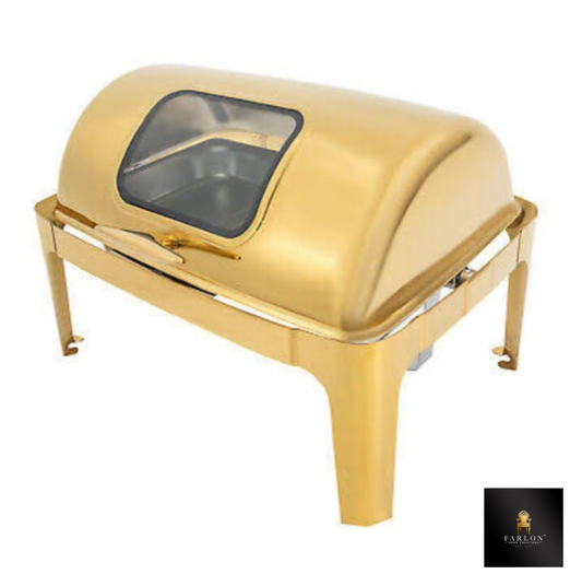 FHC Gold Rectangular Roll Top Food Warmer with Window