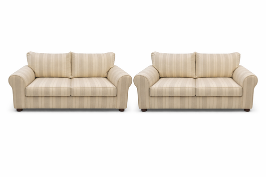 FHC CREAM AND BEIGE STRIPPED COUCH FOR HIRE
