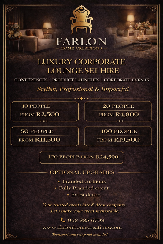 FHC LUXURY CORPORATE LOUNGE SET PACKAGES FOR  HIRE