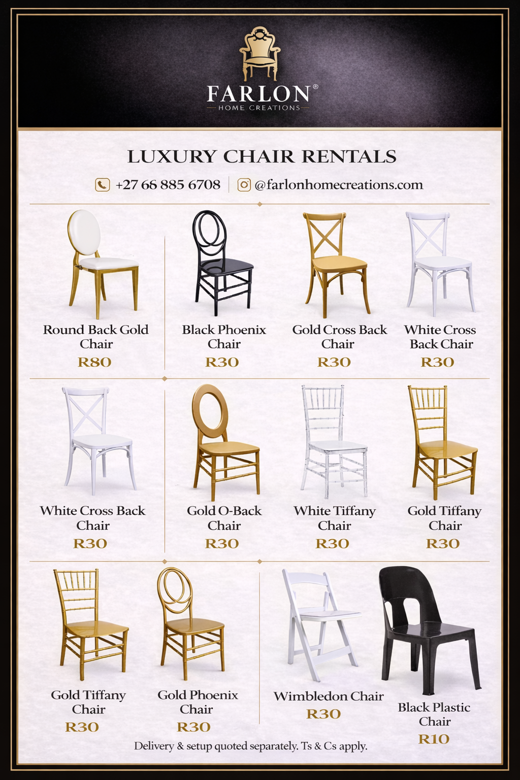 FHC EVENTS CHAIRS FOR HIRE