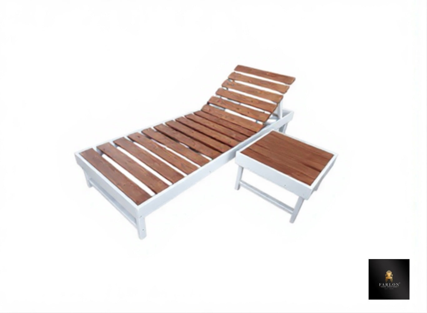 FHC Outdoor Adjustable Wood-Slat Lounger with Side Table