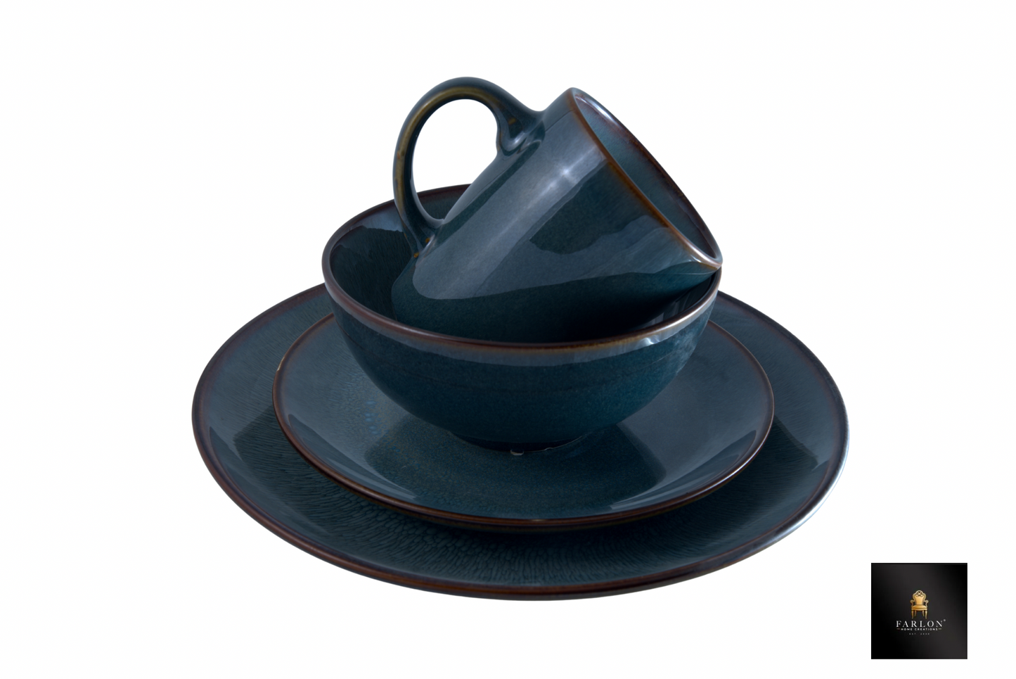 FHC Deep Ocean Blue Stoneware Dining Set (16-Piece Set)