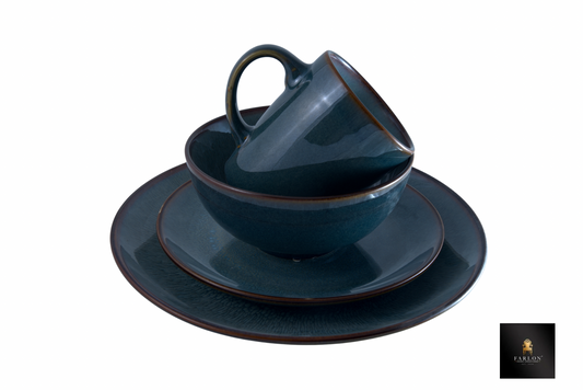 FHC Deep Ocean Blue Stoneware Dining Set (16-Piece Set)