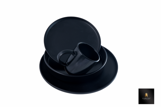 FHC Matte Black Stoneware Dinner Set (16 Piece Set)