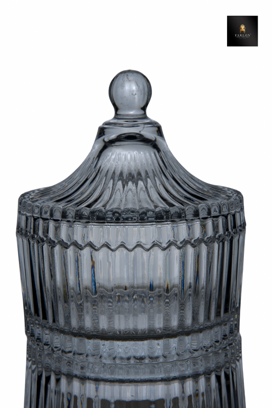 FHC Vintage Ribbed Glass Storage Jar with Lid ( 3 Piece Set)