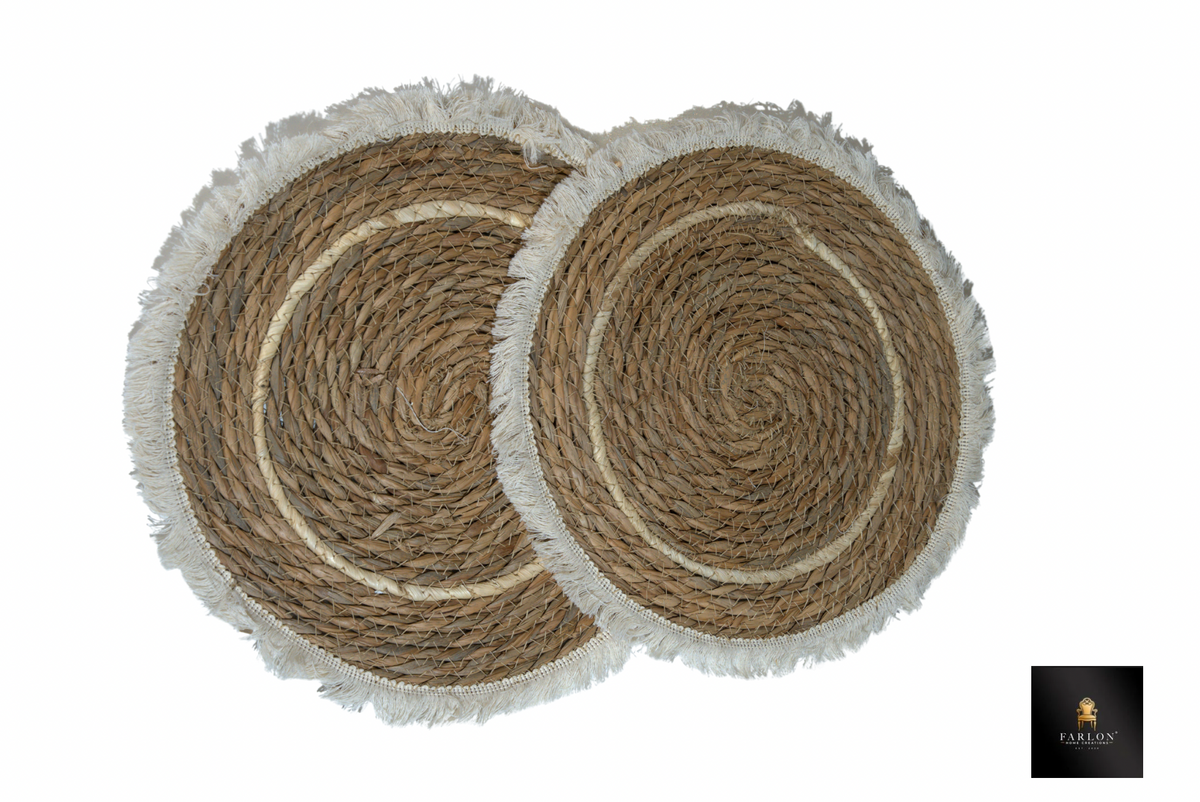 FHC Handwoven Jute & Cotton Fringe Placemats 6 Piece