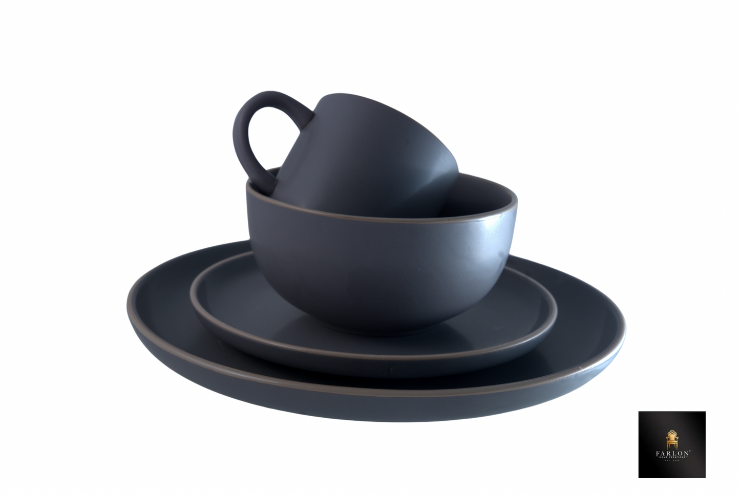 FHC Charcoal Matte Stoneware Dining Set (16-Piece)