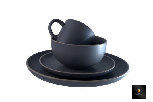 FHC Charcoal Matte Stoneware Dining Set (16-Piece)